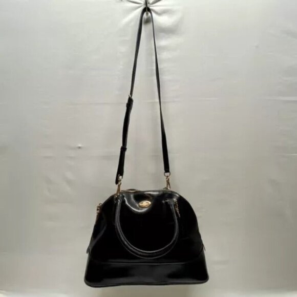 Coach Cora F36703 Patent Crossgrain Leather Black Gold Convertible Shoulder Bag - Picture 16 of 16